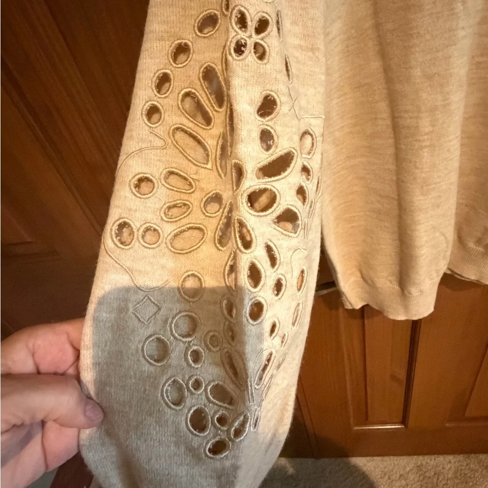 easel Neutral Beige Ribbed Crewneck Pullover - Picture 3 of 4